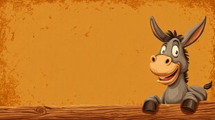 俏皮小毛驴探身木栏