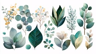 清新水彩风绿植花卉素材