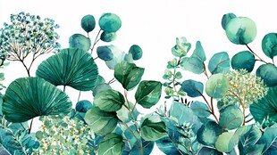 清新绿植水彩边框图案