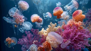 梦幻水母畅游绚丽海底世界