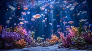 梦幻海底世界的多彩水母