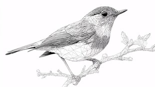 枝头小鸟黑白线稿图