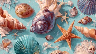 多彩贝壳与海星的海洋盛宴