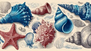 手绘海洋贝壳与海星图案