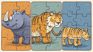 动物拼图 犀牛与老虎