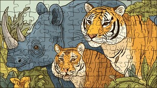 拼图中的犀牛与老虎