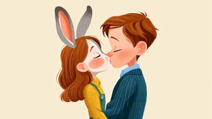 情侣甜蜜亲吻 萌趣有爱