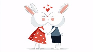 甜蜜兔情侣亲吻瞬间