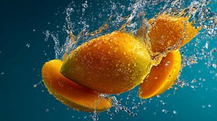 芒果入水瞬间的清新画面