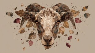 拼贴风山羊头像 秋叶环绕