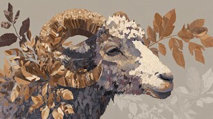 公羊与秋叶的艺术描绘