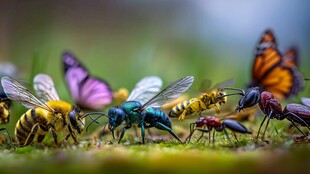 多彩蜂蝶蚁齐聚绿色草地