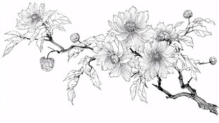 花卉线描图 花枝绽放之美