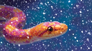 雪地中的斑斓彩蛇