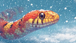 雪地中的斑斓蛇头特写