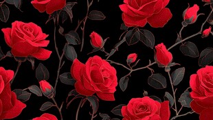 红玫瑰无缝图案背景