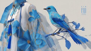 蓝羽栖华裳 古韵展风华