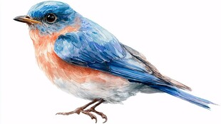 水彩绘蓝羽橙胸小鸟