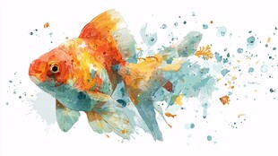 水彩绘金鱼 灵动艺术美