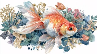 梦幻金鱼畅游花草海底世界