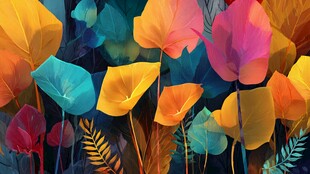 梦幻多彩花卉插画