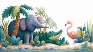 热带丛林中的动物伙伴