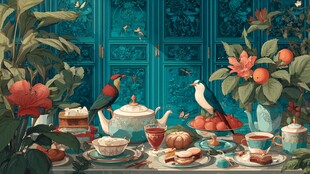 梦幻绿植中的精致茶歇场景