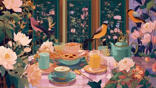 花园中的惬意早餐时光