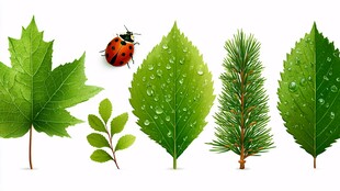 多彩叶片与瓢虫的自然组合
