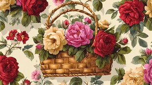 花篮中的多彩花卉图案