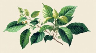 手绘翠绿植物枝叶特写