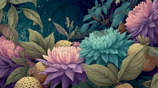 梦幻夜下多彩花卉植物