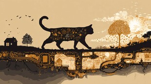 漫步的花斑猫与梦幻景致