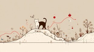 猫咪漫步于梦幻花草间