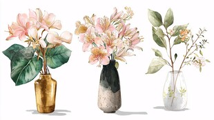 三花瓶插色彩柔美花卉