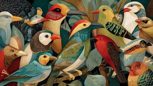 多彩群鸟汇聚的生机画面