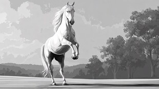 白马腾空于旷野