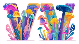 奇幻蘑菇字母插画