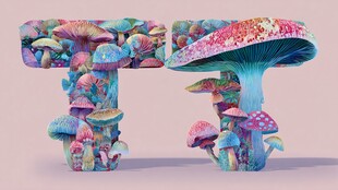 奇幻蘑菇字母造型艺术