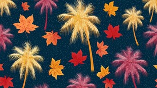 热带棕榈与秋叶图案背景