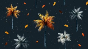 热带棕榈树与飘落树叶图案