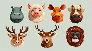 可爱动物头像插画集合