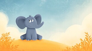 可爱小象坐于草地望天空