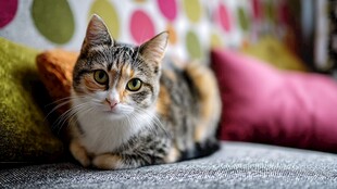 沙发上的三色猫咪