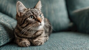 沙发上的可爱条纹猫咪