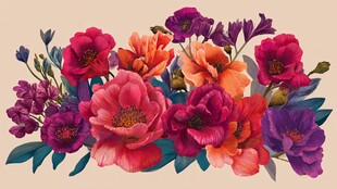 缤纷多彩花卉插画