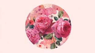 圆形水彩玫瑰花卉图案