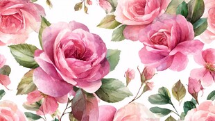 粉色玫瑰水彩花卉图案