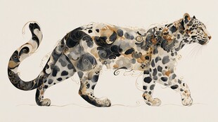 豹纹艺术插画中的行走猎豹