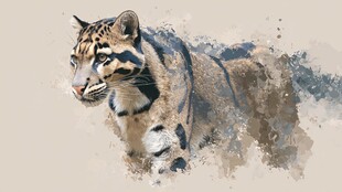 水彩画中的云豹